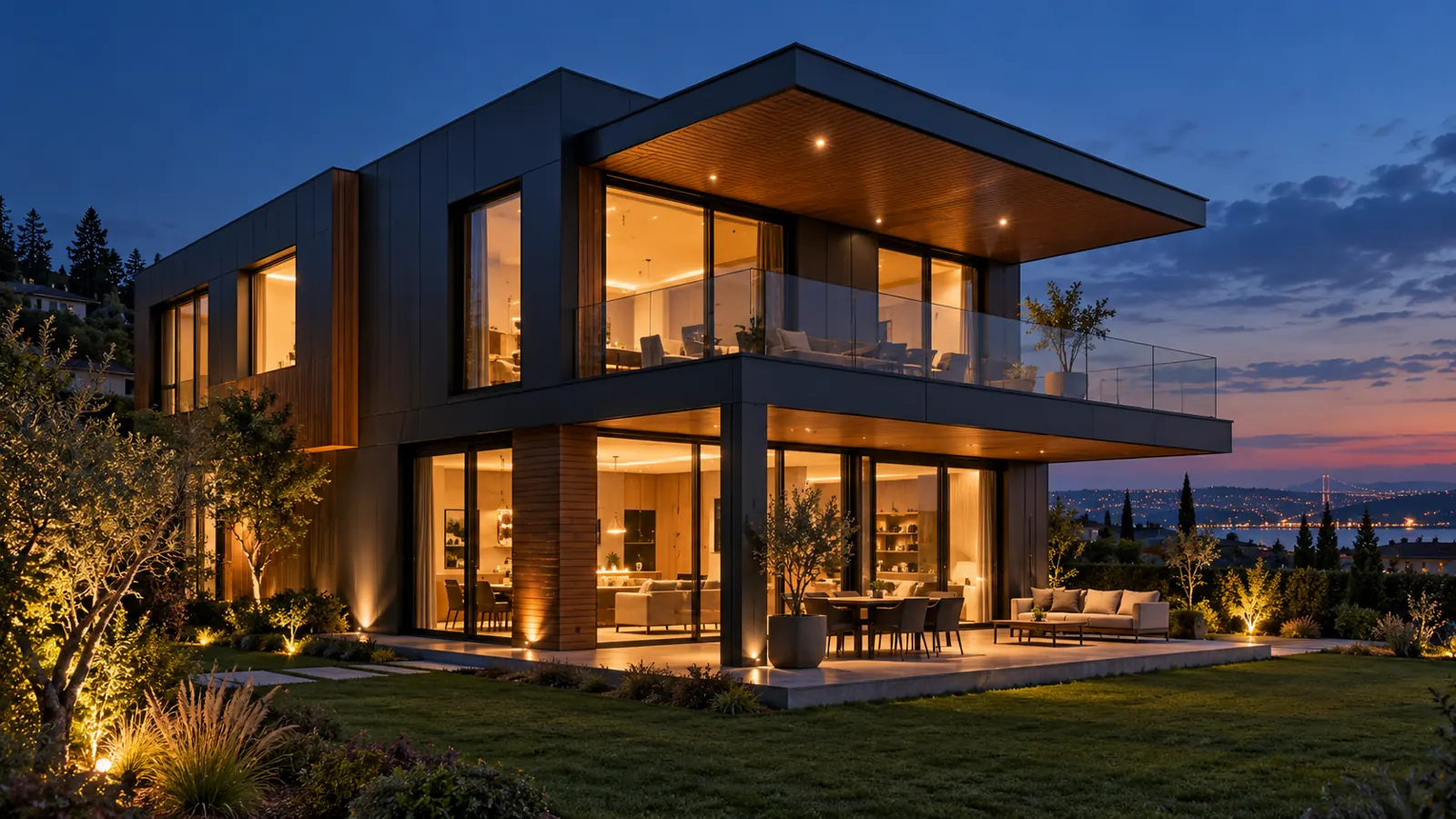Çelik villa için yapay zekâ ile oluşturulmuş temsilî görsel
