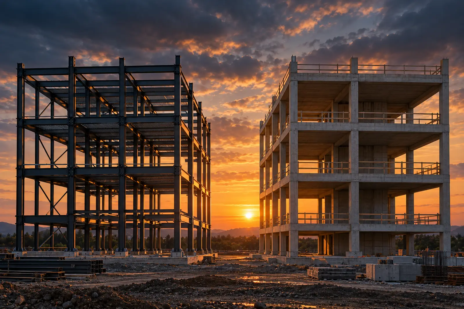 Çelik iskelet ve betonarme karkas karşılaştırması için temsilî görsel